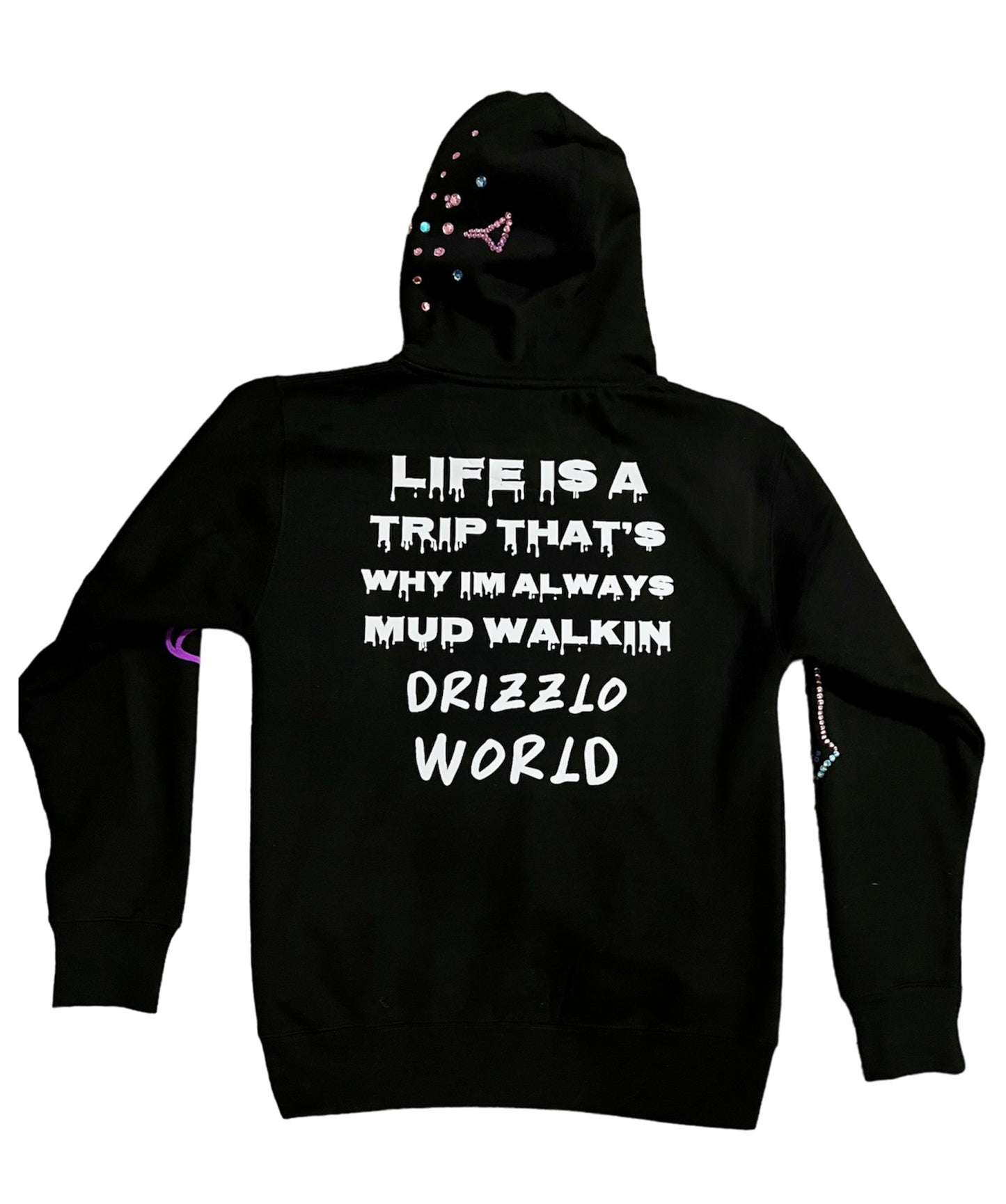 Purple y2k Rhinestone Syrup Fleece Hoodie-BLK