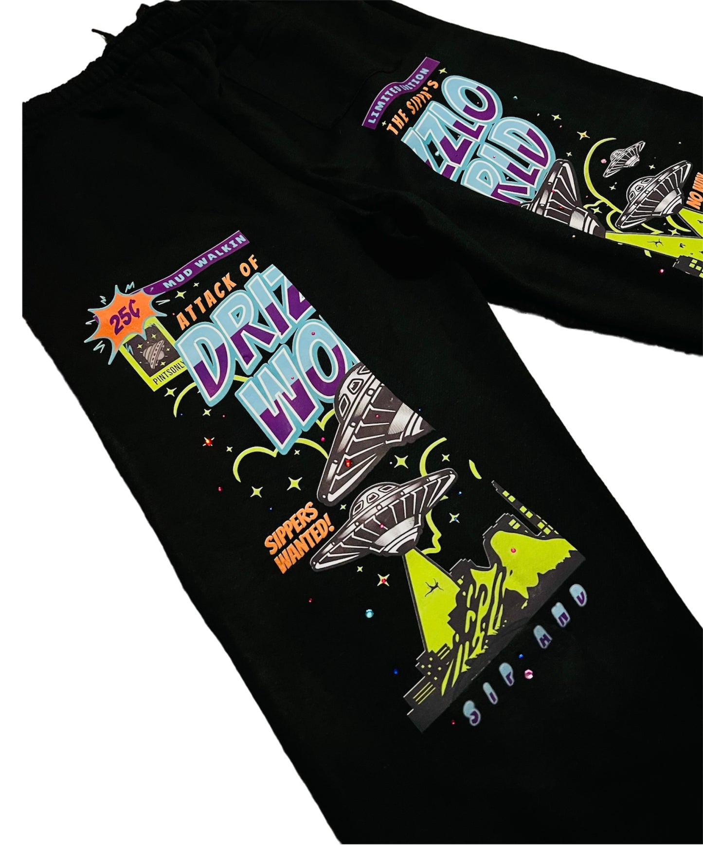 Planet Y2k UFO Fleece Sweatpants-BLK