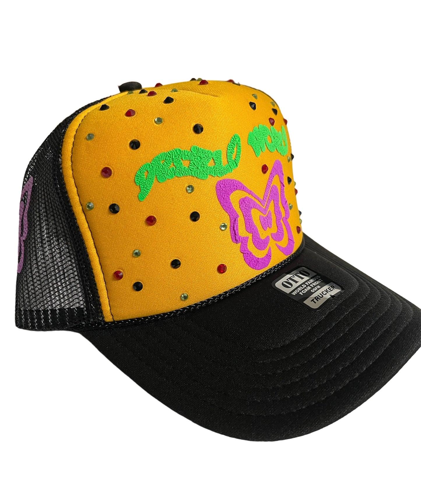 Butterfly Effect Y2K Rhinestone Trucker Hat-GLD/BLK