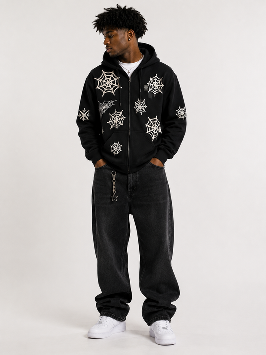 Y2K Black Widow Hoodie – Web Graphic Streetwear Hoodie by DrizzloWorld