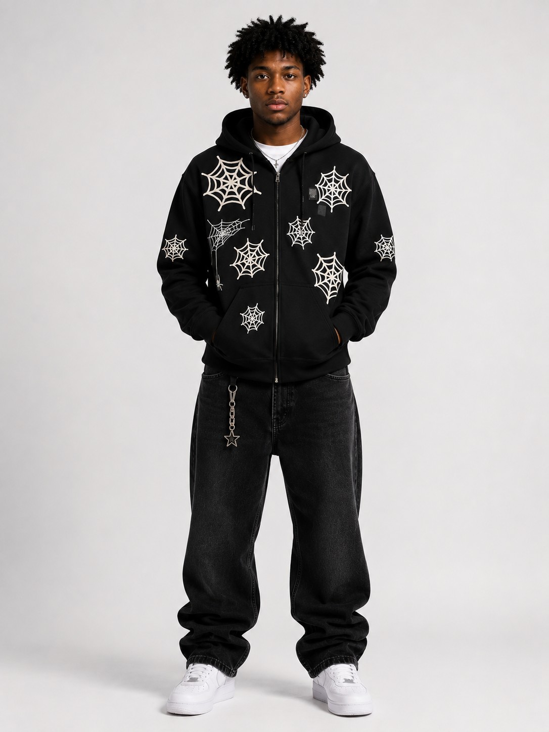 Y2K Black Widow Hoodie – Web Graphic Streetwear Hoodie by DrizzloWorld