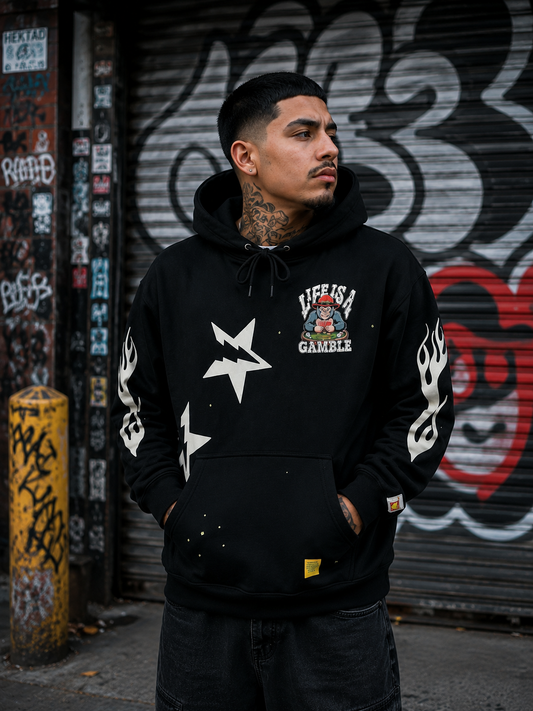 Life Is a Gamble Hoodie – Black Streetwear Graphic Hoodie by DrizzloWorld