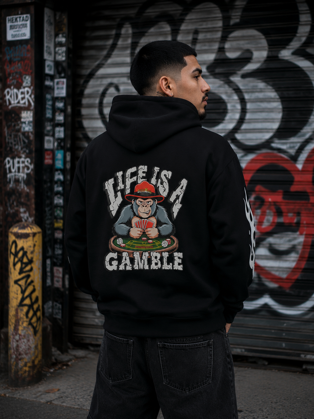 Life Is a Gamble Hoodie – Black Streetwear Graphic Hoodie by DrizzloWorld