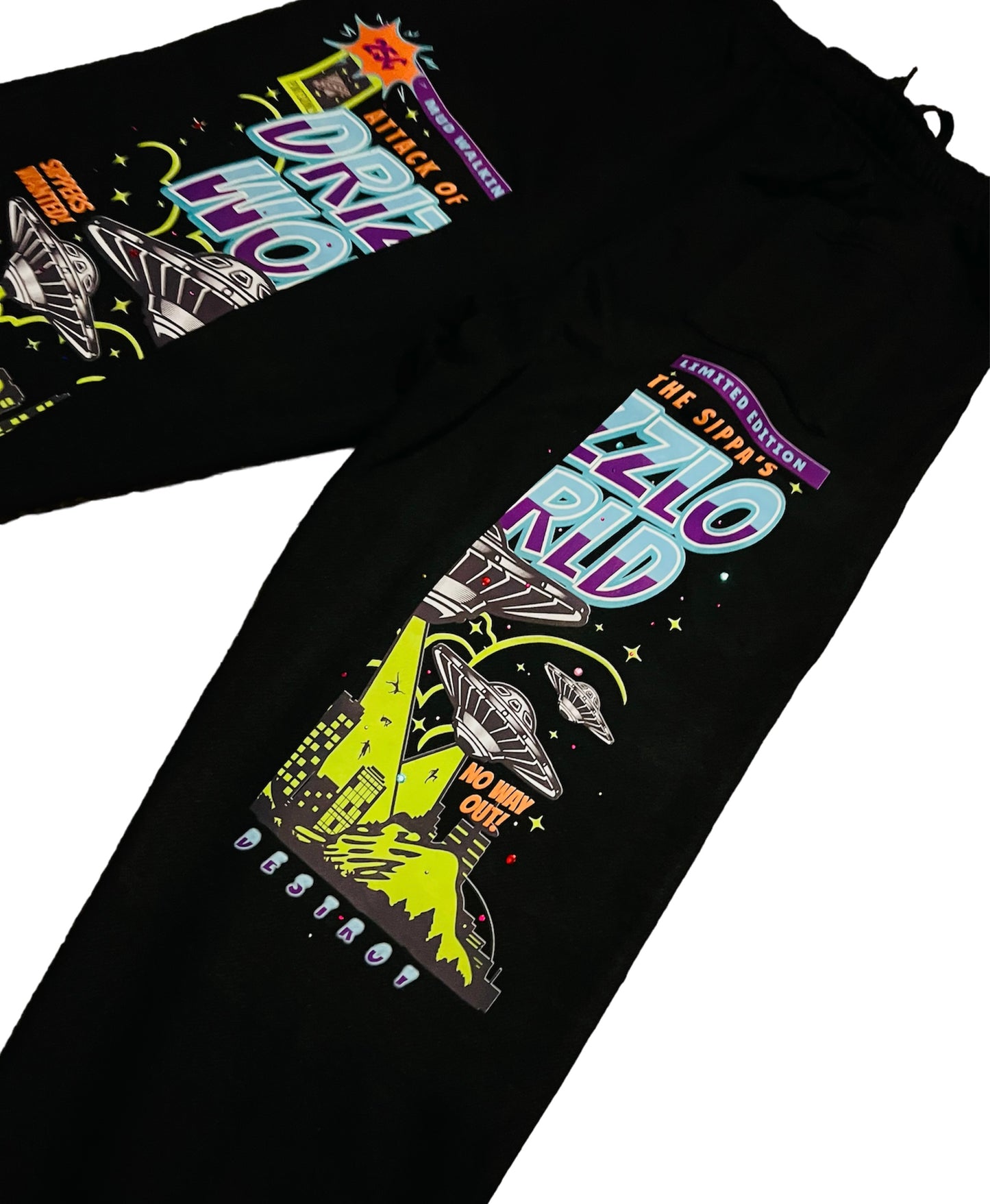 Planet Y2k UFO Fleece Sweatpants-BLK