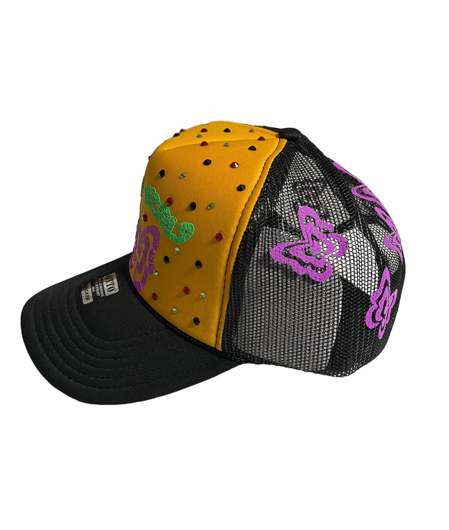 Butterfly Effect Y2K Rhinestone Trucker Hat-GLD/BLK
