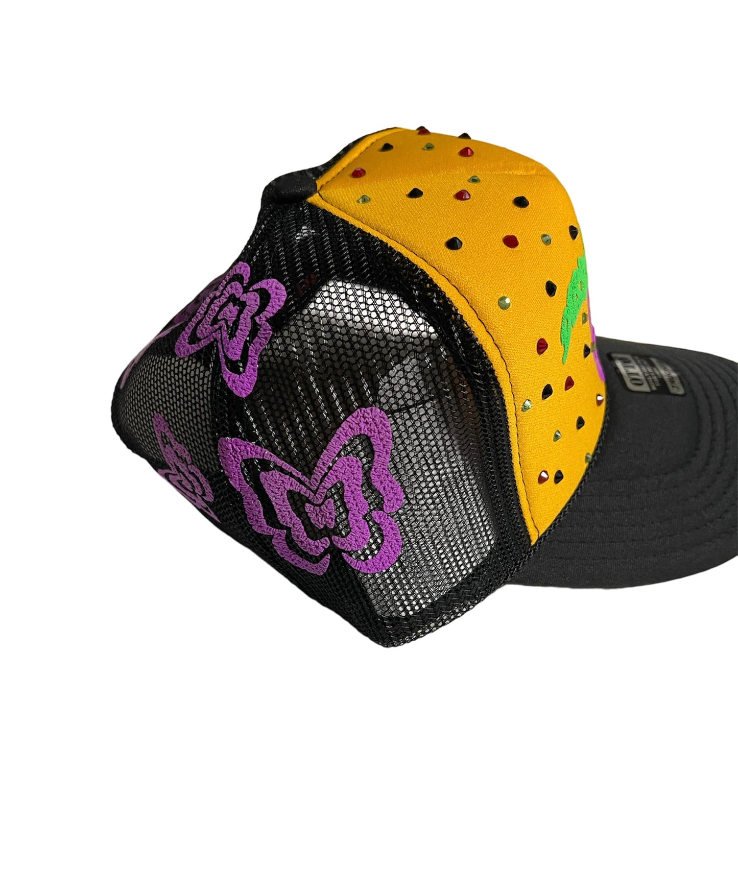 Butterfly Effect Y2K Rhinestone Trucker Hat-GLD/BLK
