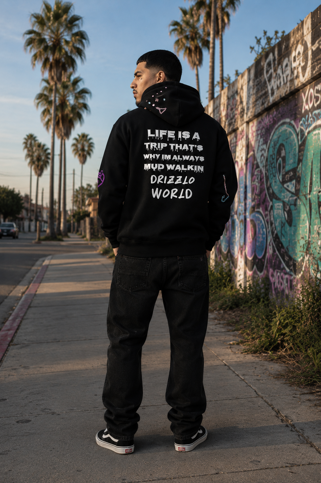 Purple Y2K Rhinestone Syrup Fleece Hoodie – Black | Drizzlo World Streetwear