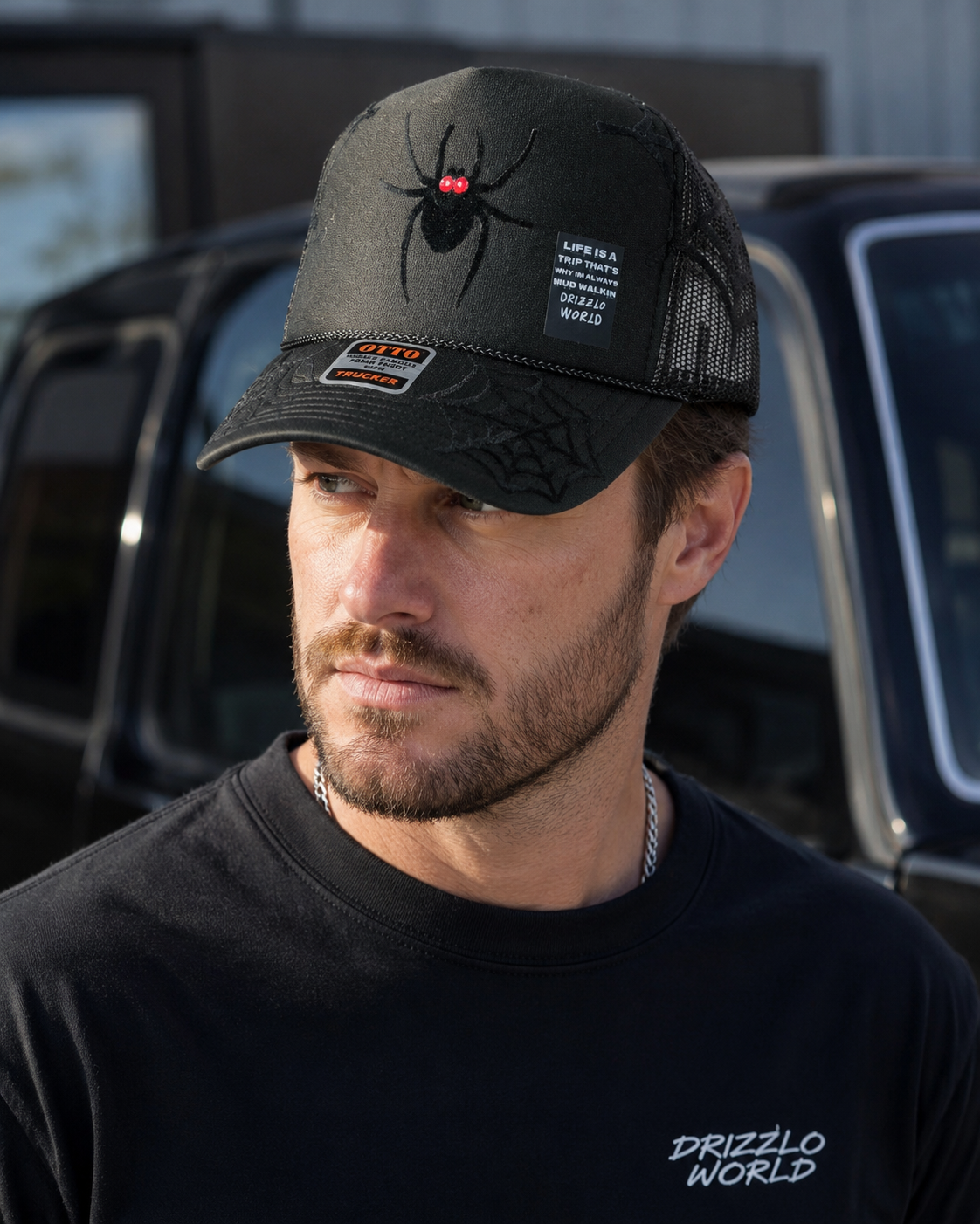 Black y2k Widow Trucker Hat-BLK
