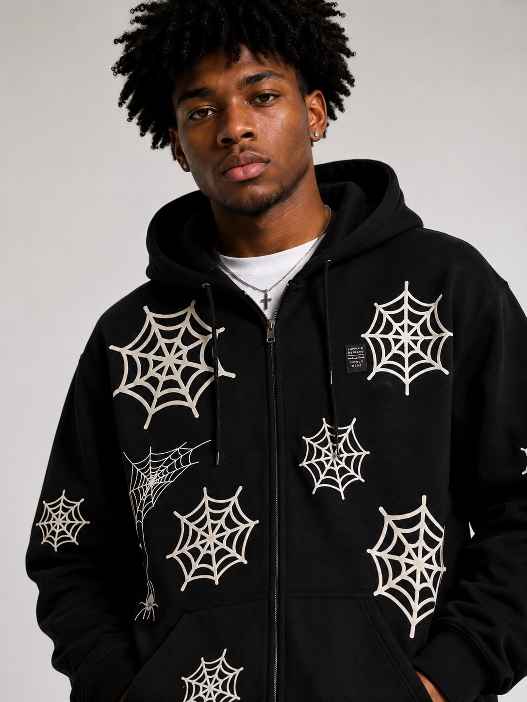 Y2K Black Widow Hoodie – Web Graphic Streetwear Hoodie by DrizzloWorld