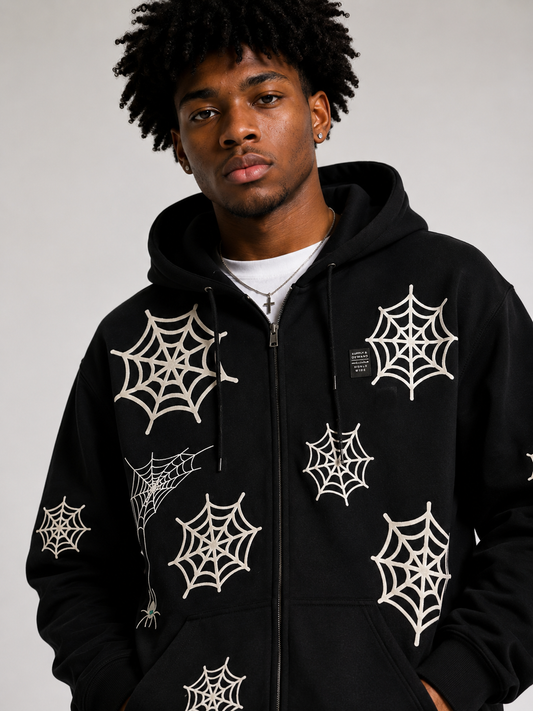 Y2K Black Widow Hoodie – Web Graphic Streetwear Hoodie by DrizzloWorld