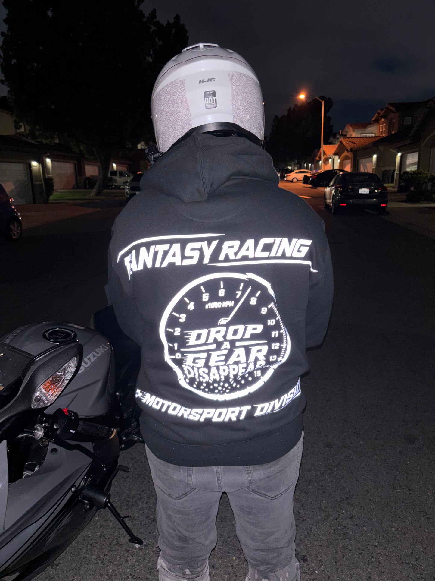 Fantasy Racing- Drop A Gear Hoodie - BLK (Retro Reflector)