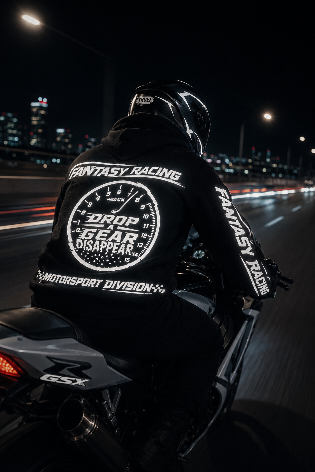 Fantasy Racing- Drop A Gear Hoodie - BLK (Retro Reflector)