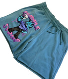 Purple Syrup Fleece Shorts-TURQUOISE
